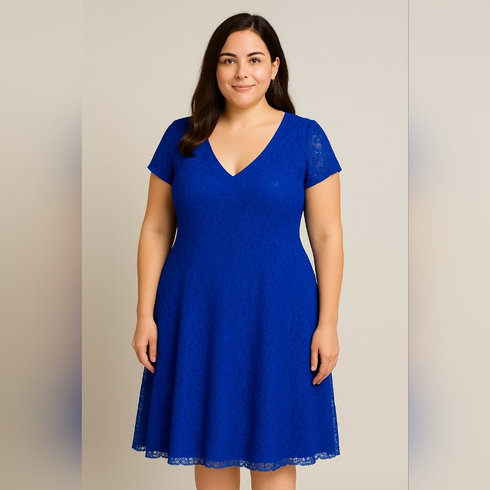 #63 Elegant Blue Lace Midi Dress